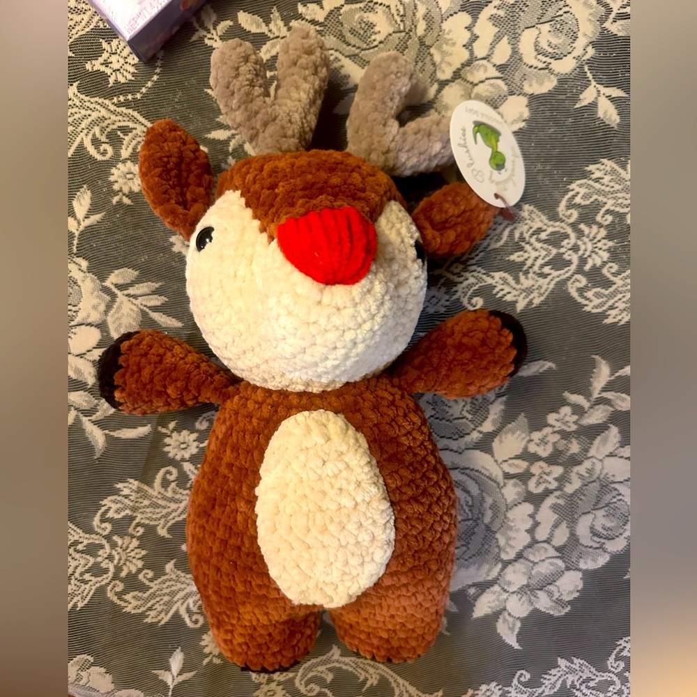 Cute reindeer handmade knit soft its about 14” tall